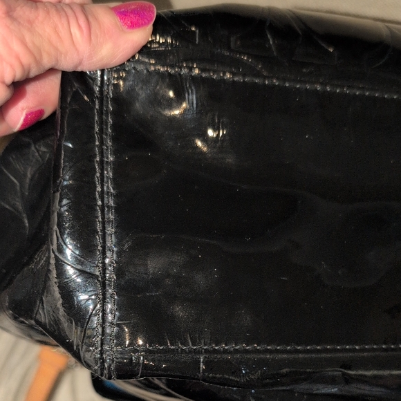 Coach Black Patent Leather Shoulder Bag with Tan Straps - Picture 13 of 16